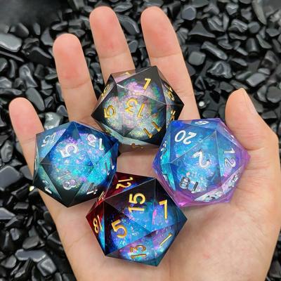 20-гранные игральные кости из смолы и песка 35 мм с жидким ядром DND TRPG Cthulhu COC, игральные кости для настольной игры D20 с цифрами