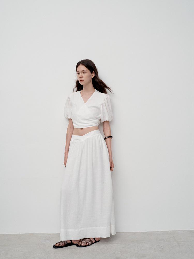 Юбка Sweet Song из хлопка и льна с высокой талией и драпировкой - женская летняя юбка во французском стиле