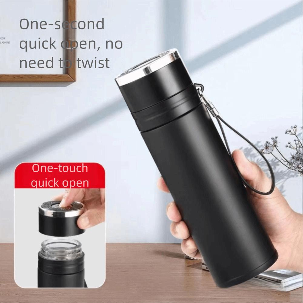 Durable 500ml Black Water Cup Memorial Tea Separation Insulation Cup One Click Open Lid Vacuum Flask