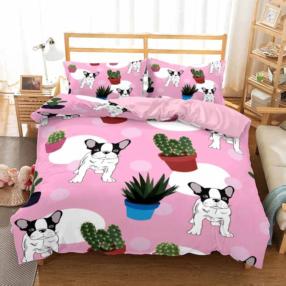 Pet Dog Duvet Cover Sets Bedclothes Bedding Set Cute Pug Single Kids Bed Sets For Girl Boy Dropshipping Home Textile Bed Linens