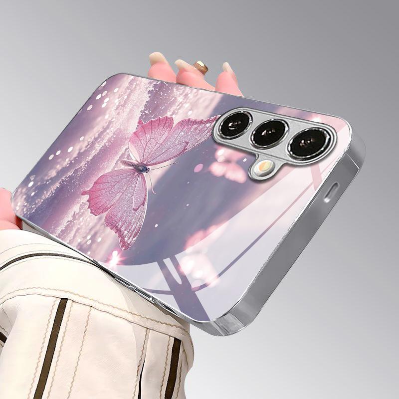 Чехол для телефона 2D с узором «Снежный пейзаж и бабочки» для Samsung S26 S25 S24 S23 S22 S21 S20 A56 A36 A16 - Гальванизированный стеклянный защитный