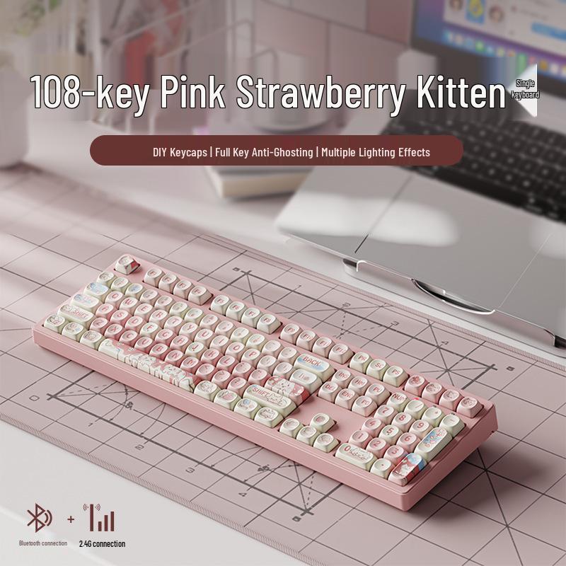 Беспроводная Bluetooth механическая клавиатура Strawberry Kitten с универсальными переключателями - Бесшумный дизайн для офиса и игр