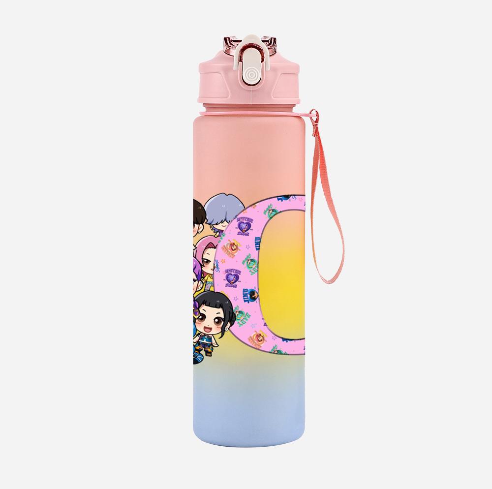 26 English Letter K-Pop Demon Hunters Printed 750Ml Water Bottle Large Capacity Drinking Cup Portable Children Outdoor Sports Water Cup