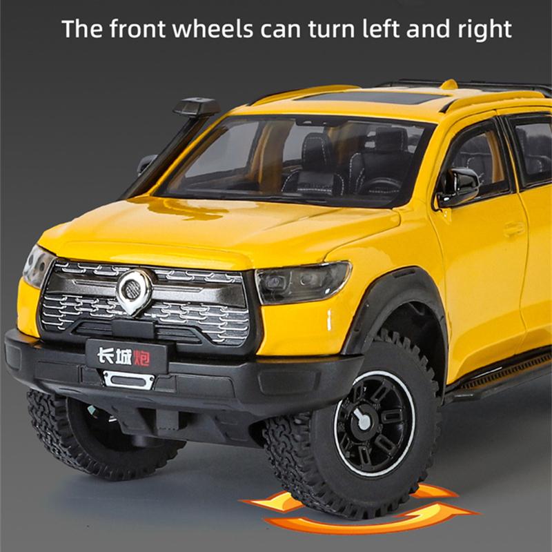 1/24 Great Wall Motor POER Pickup Alloy Car Model Diecast Metal Offroad Vehicles Car Model Simulation Sound Light Kids Toy Gift