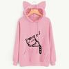 Women Fall Winter Hoodie with Big Pocket Cat Ear Decor Kitty Printing Hooded Full Sleeves Loose Pullover Home School Sport Top