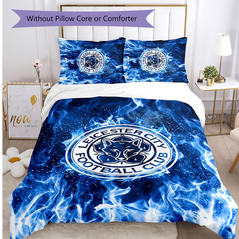Leicester City Football Printed 3 Pieces Bedding Set, Comfortable Skin Friendly Bedroom Duvet Cover Set