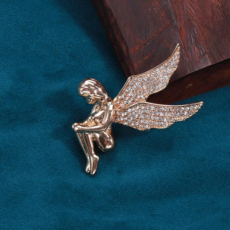 Blucome Newest Fashion Tucked Female Angel Brooch for Women Men Suit Clothes Accessories New Year Gift