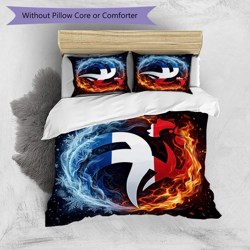 France Football Printed Bedding 3 Piece Set Cozy Breathable Bed Cover Set as Housewarming Holiday Gift