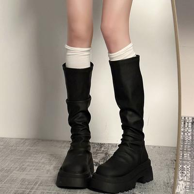 Мода Осень Зима Слим Женские Сапоги до Колена Женские Сапоги на Платформе на Толстой Подошве Длинные Ботильоны Zapatos De Mujer
