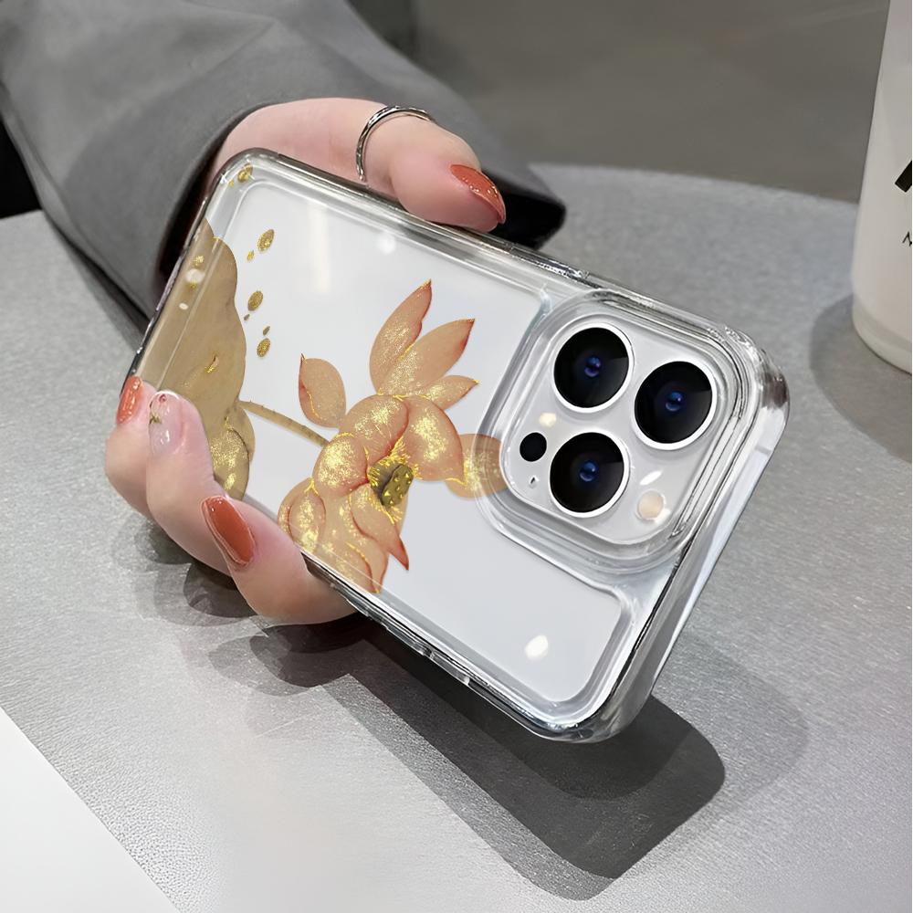 Golden Lotus Transparent Phone Case For Iphone 17 Pro Max 16 15 14 Plus 13 12 11 Pro Max 17 Air Cover Case Funda Bumber