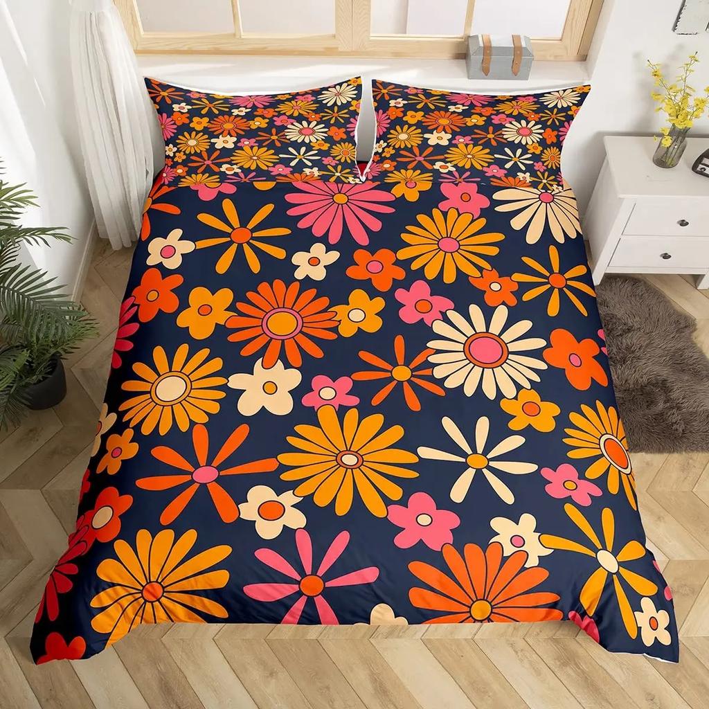 Comforter Retro Flowers Watercolor Yellow Floral Green Leaves Plant Comforter And 2 S Trippy Style Bedding Set