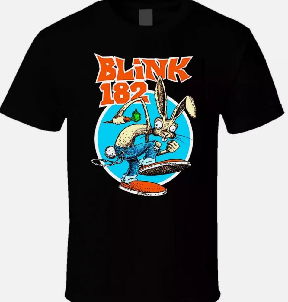 BLINK-182 POP PUNK BUNNY Short Sleeve Cotton Black Men_s T-Shirt