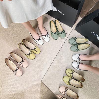 N1-12025 Весна и Лето Нежный Бант Квадратный Носок Неглубокий Вырез Плоская Подошва Мягкая Подошва Балетки Одинарные Туфли Женские