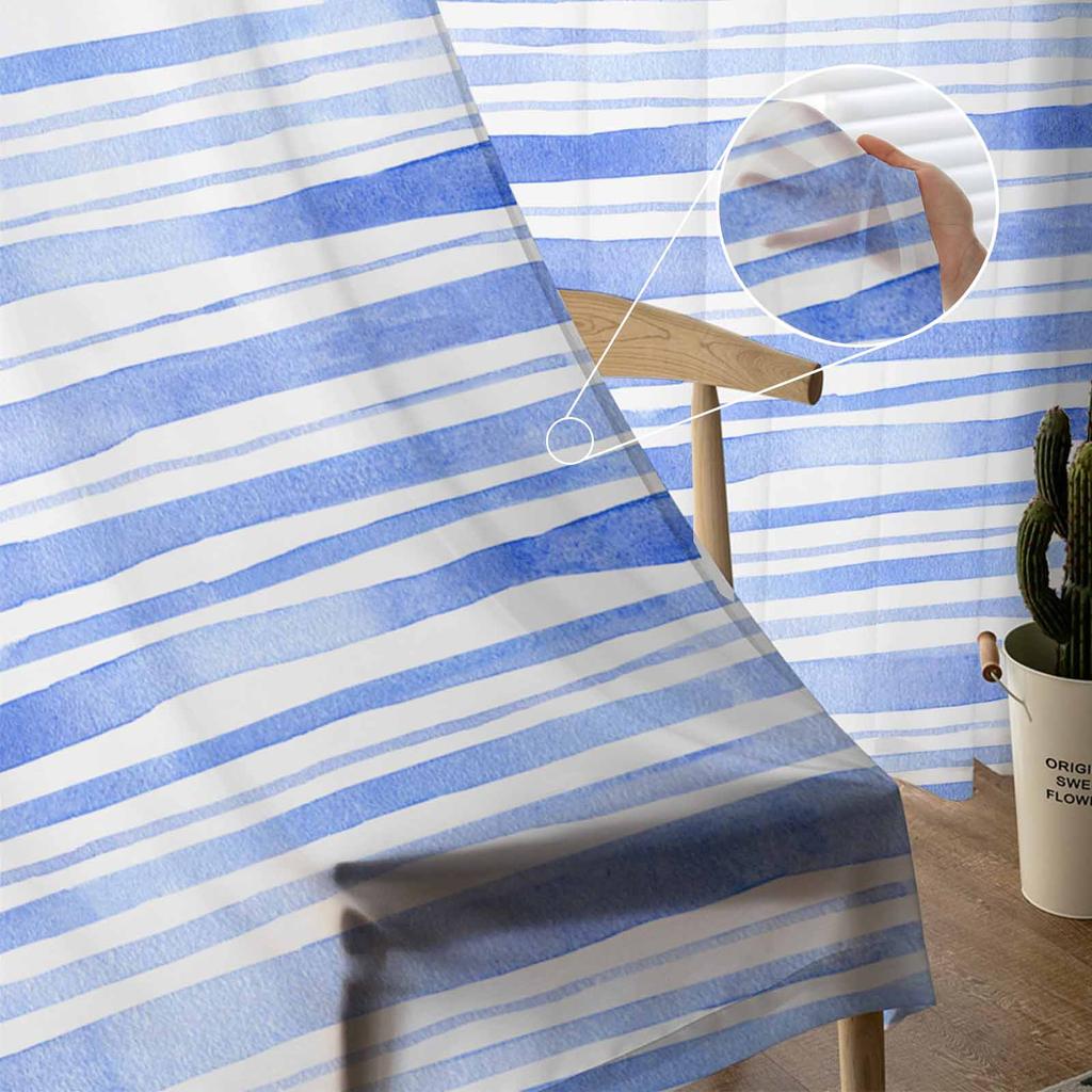 Акварельные полосатые синие тюльные шторы для спальни, роскошные шторы для домашнего декора в гостиной, шифоновые панели