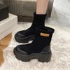 Интернет Знаменитости Носки Сапоги Женские Популярные Осень Зима Маффин Толстая Подошва Модные Средней Трубы Одиночные Сапоги Повседневные Голые Сапоги