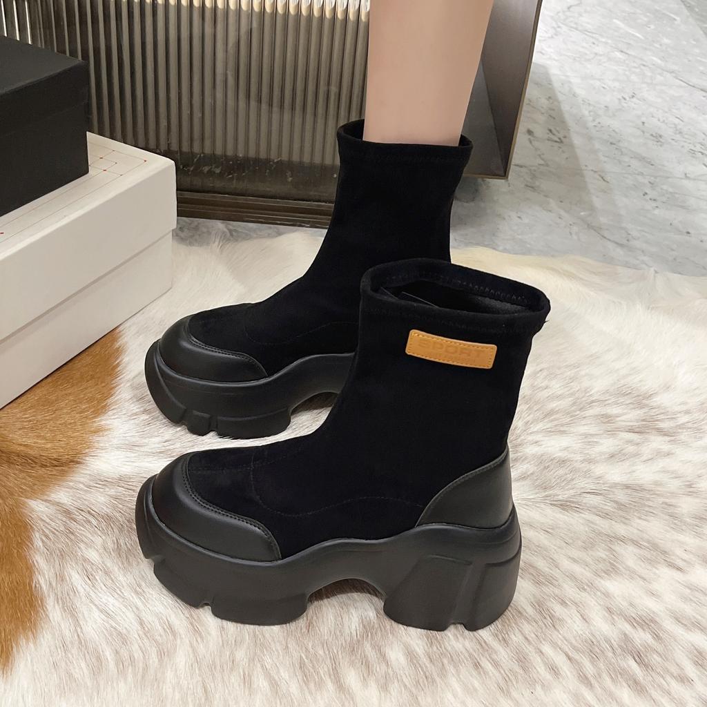 Интернет Знаменитости Носки Сапоги Женские Популярные Осень Зима Маффин Толстая Подошва Модные Средней Трубы Одиночные Сапоги Повседневные Голые Сапоги