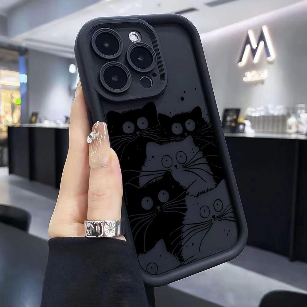 Забавный черный мультяшный кот Чехол для телефона для iPhone Apple 17 AIR 16 16E 11 12 13 14 15 XR Plus Pro Max Чехол Сделай сам ТПУ Ударопрочный Чехол