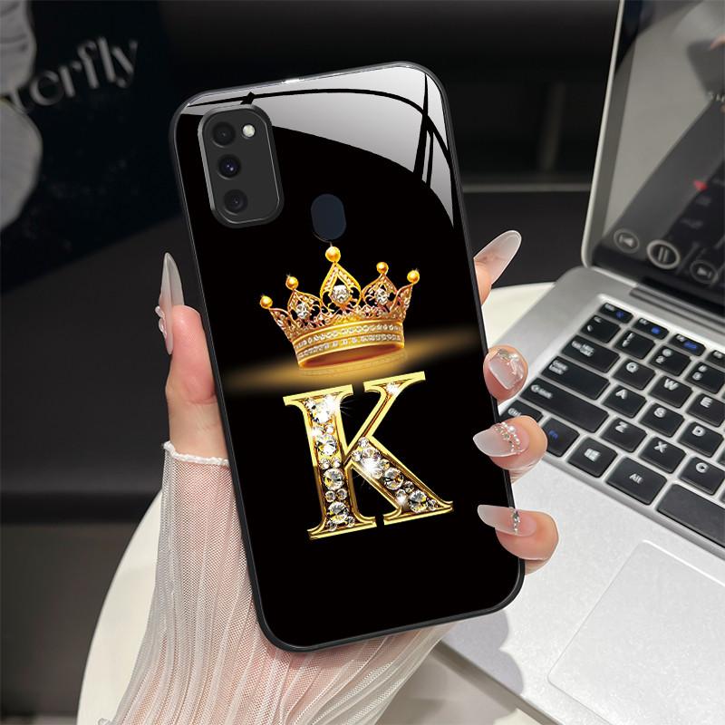 For Samsung M21 M31 M21S M31S Case Fashion Letters Hard Tempered Glass Back Covers For Samsung Galaxy M30s M 31 M 21 Phone Shell