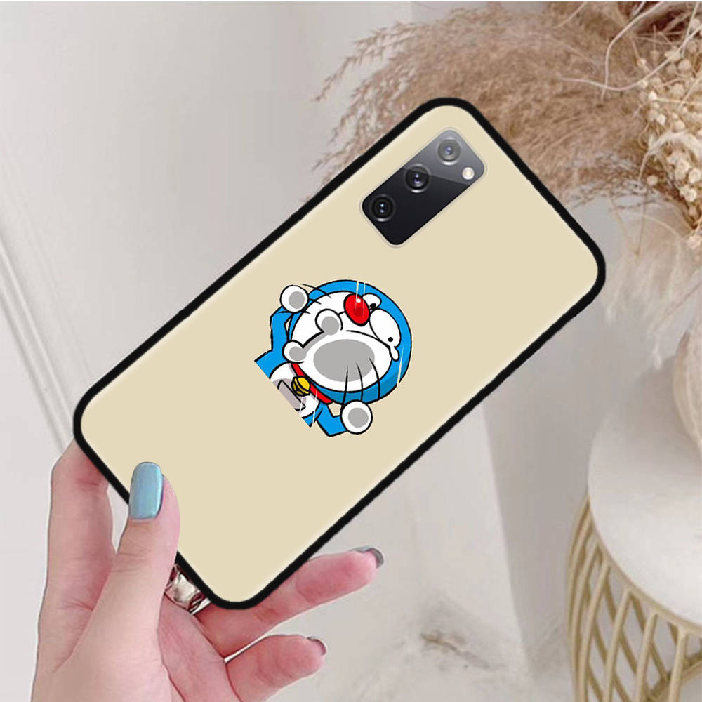 Black Case for iPhone 16 15 Plus 14 13 12 11 Pro 8 6 SE XR XS Max P30 Nova 5T Y5P Y6 Y7 Y8P Y9 Realme C30 C33 C31 W-55 Cute Doraemon