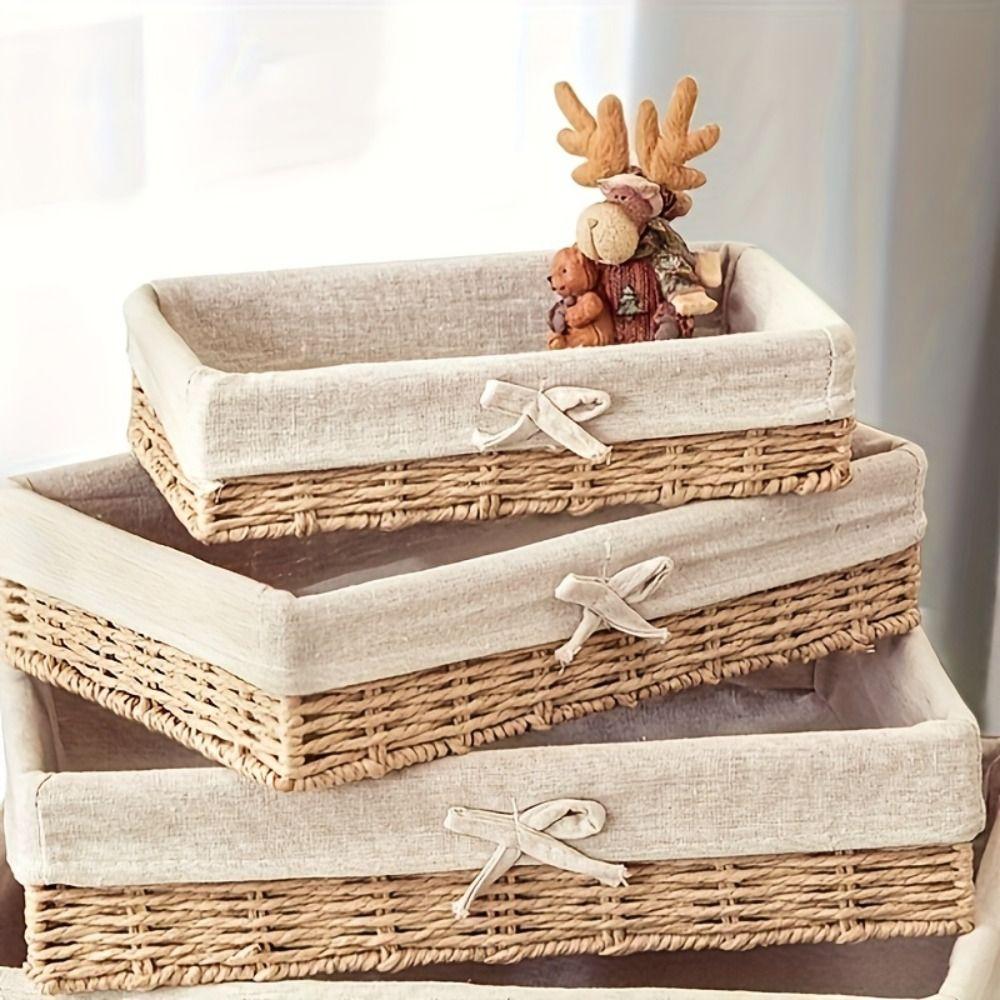 Французский стиль Ручная работа Плетеная корзина для хранения из ротанга Прямоугольная плетеная подставка для хранения Хлеб