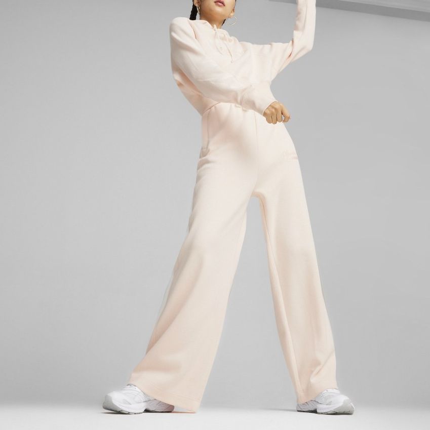 Puma Классические + Свободные спортивные брюки, однотонные, с вышитыми буквами, средней посадкой, на шнурке, повседневные брюки для женщин, персиковые 626045-64