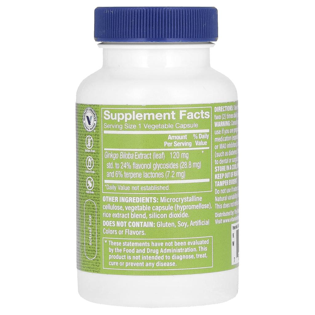 the Vitamin Shoppe Ginkgo Biloba Extract, 120 Mg, 120 Veggie Capsules