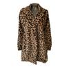 Fall Winter Women Coat Thick Plush Leopard Print Lapel Long Sleeve Windproof Cold-proof Mid Length Pockets Cardigan Lady Loose Overcoat