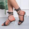 Fashion High Heel Sandals 2024 Summer New European and American Large Sizes 35-43 Sexy Beauty Crystal Heel Strap Casual Sandals