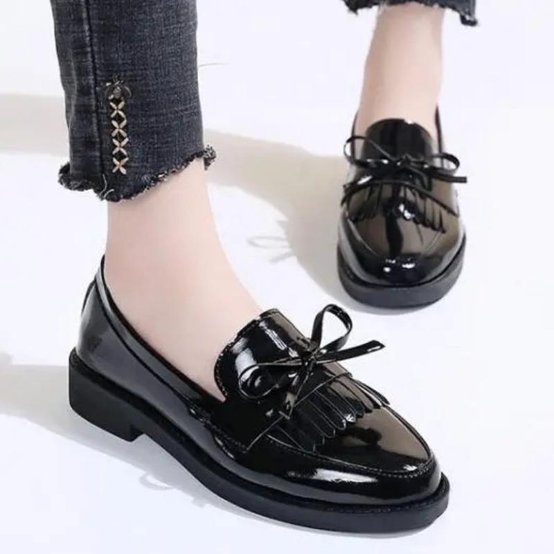 Shiny Small Leather Shoes Female British Style All-match Casual Single Shoes Female Bowknot Social Work Female Shoes Soft Leather