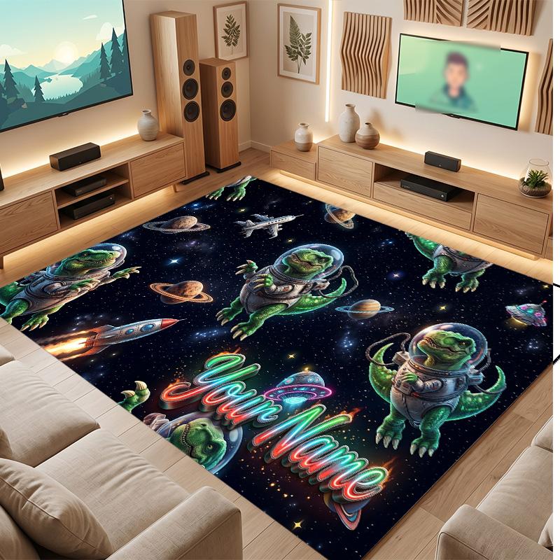 Astronaut Space Theme Soft Crystal Velvet Rug Custom Name & Text Print Non Slip Floor Rug for Bedroom Living Room