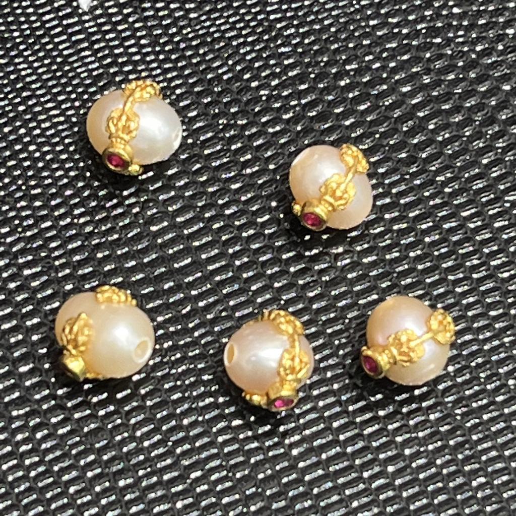 1 шт., Искусственные жемчужные бусины с золотой оправой и красными драгоценными камнями, Розовые рисовые бусины с отверстием, для изготовления ювелирных изделий, материалы для DIY, аксессуары 0,9-1 см