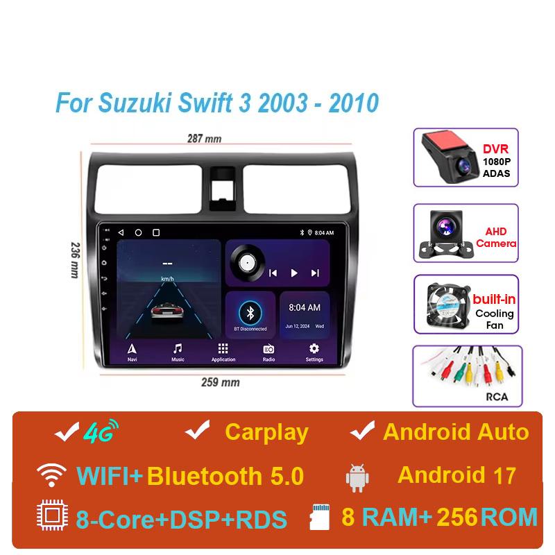 Автомагнитола Android 17 Для Suzuki Swift 2003-2010 Навигация Мультимедиа Видеоплеер Carplay Авто Головное устройство BT Стерео GPS 4G WIFI