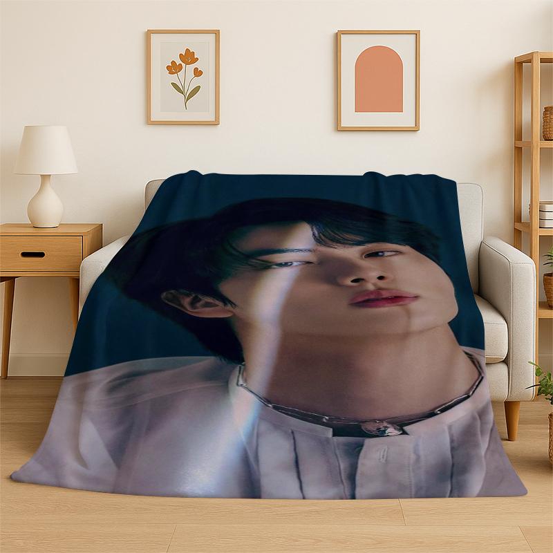 Kpop BBTS Kim Seok Jin Singer Flannel Blanket Soft Warm Throw Blanket for Bedroom Living Room Bed Travel Camping Picnic Gift