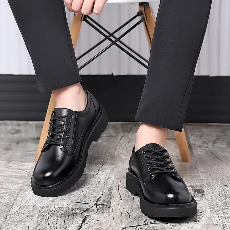 Men Dress Shoes Lace Up Patent Leather Men Oxfords Platform Black Round Toe Solid Business Luxury Shoes Men Free Shipping