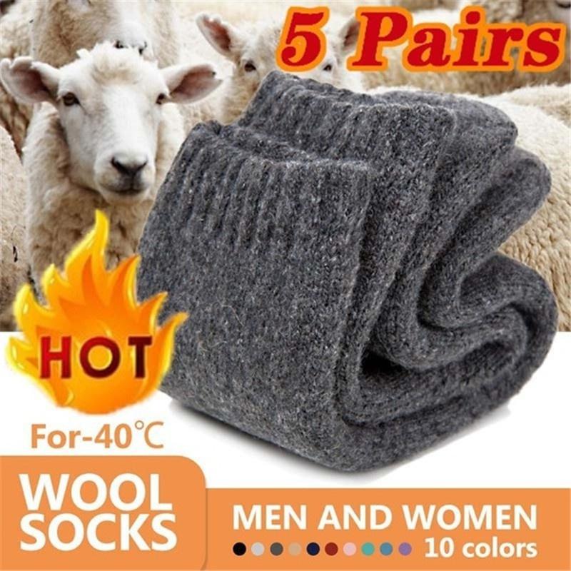 5 Pairs Super Thicker Wool Cashmere Socks Keep Warm Merino Wool Rabbit Socks Fall & Winter Casual Cold Resistance Sock for Men and Women