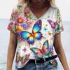 Топ женская футболка летняя мода с цветочным принтом бабочки футболки с короткими рукавами футболка с v-образным вырезом для женской одежды больших размеров