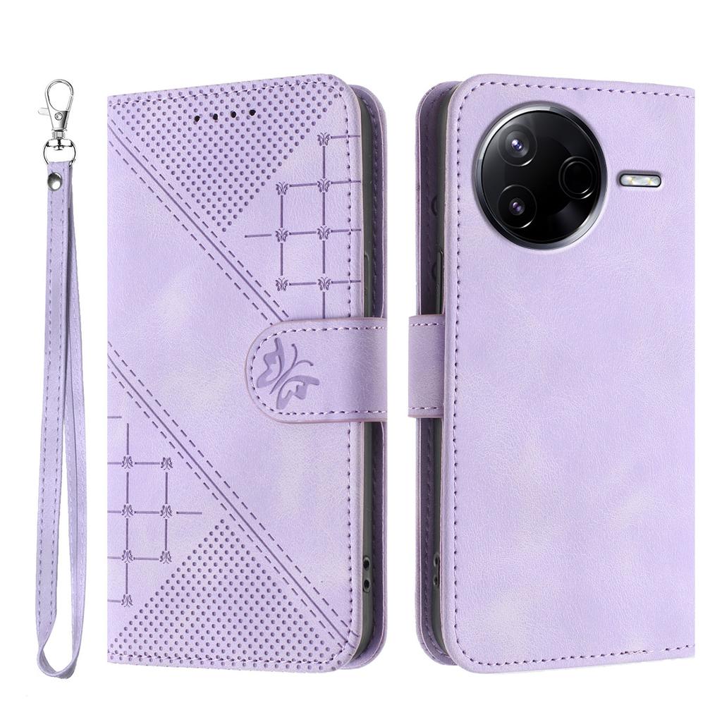 For Xiaomi Redmi K80 5G/Xiaomi Poco F7 Pro 5G Leather Wallet Case Butterfly Flower Imprinted Phone Cover with Strap