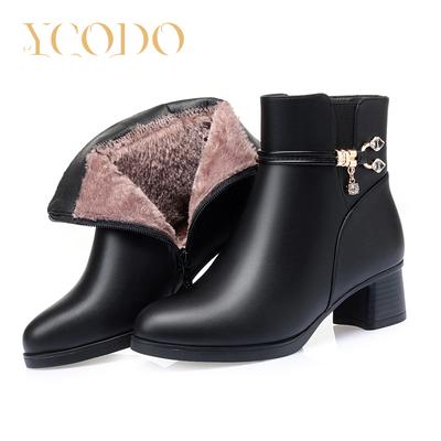 Женские осенне-зимние кожаные ботинки на высоком каблуке с короткой плюшевой подкладкой, удобные и повседневные простые женские ботинки с боковой молнией