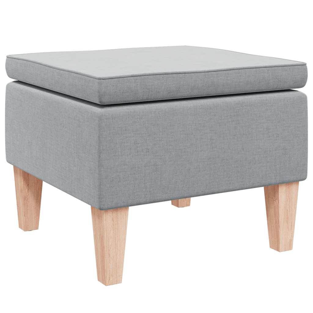 Footstool with Wooden Legs Light Grey Fabric