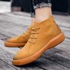 Fashion Korean Luxury Genuine Leather Lace Up Mid Top Boots Men Chelsea Boots Motorcycle Outdoor Cow Sole Shoes British Work Shoes Male