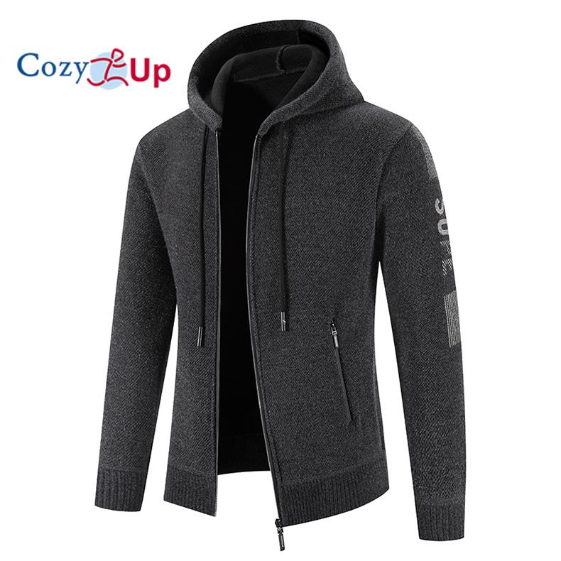 Cozy Up Свитер с длинными рукавами, мужской вязаный утолщенный флисовый мягкий кардиган приталенного кроя с капюшоном