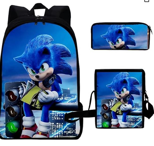 Source Sonic Schoolbag Three-Piece Set Elementary School Bag Anime Cartoon Schoolbag Men'S And Women'S Backpack