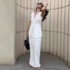 Womens V-Neck Sleeveless Vest Pants Set Cotton Linen Blend Office Workwear Solid Color Fashion Casual Two-Piece Outfit