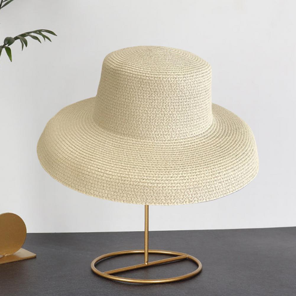Женская летняя шляпа от солнца с плоским верхом и большими полями, однотонная легкая соломенная шляпа для пляжного отдыха