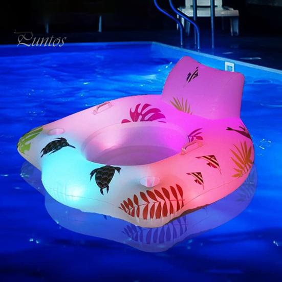 Надувной надувной матрас для бассейна с подголовником. U-образное кресло для плавания с подсветкой, меняющей цвет. Двойной подлокотник и подстаканник. Водный диван с принтом.