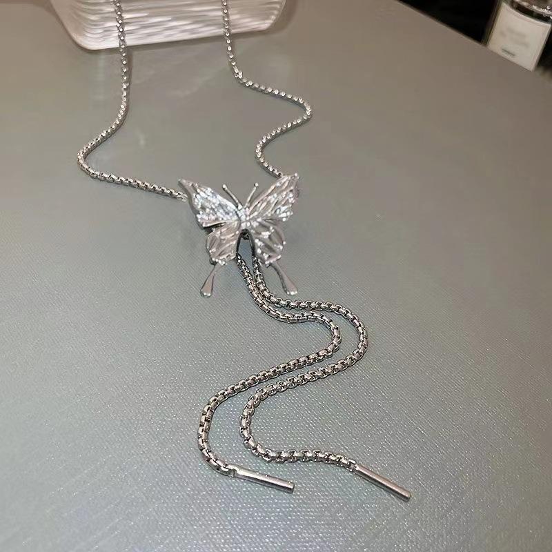 Unique Elegant Drawable Butterfly Tassel Necklace Women's Fashion Collar Chain Girl Love Gift