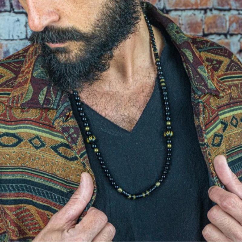 Мужское многослойное ожерелье из дерева и бусин из грецкого ореха, в европейско-американском стиле, хип-хоп, винтажное, длинная цепочка, можно носить слоями, богемные аксессуары