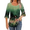 Женская модная повседневная плиссированная футболка с круглым вырезом и цветочным принтом, рукав три четверти