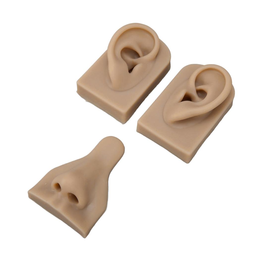 Silicone Piercing Practice Model Simulation Soft Flexible Nose Ears Model for Display Teaching Dark Skin Color