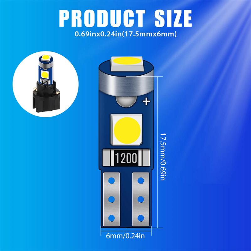 20Pcs Car Dashboard Instrument Panel Lamp Bulb 12V Canbus T5 58 74 286 W1.2W 3030 LED 3SMD Wedge LED Light